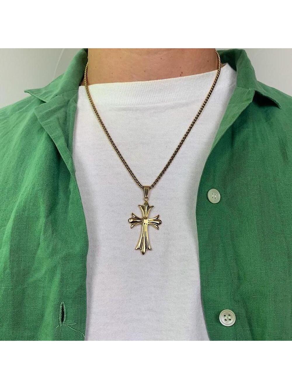 Gothic Gold Big Cross pendant stainless steel necklace